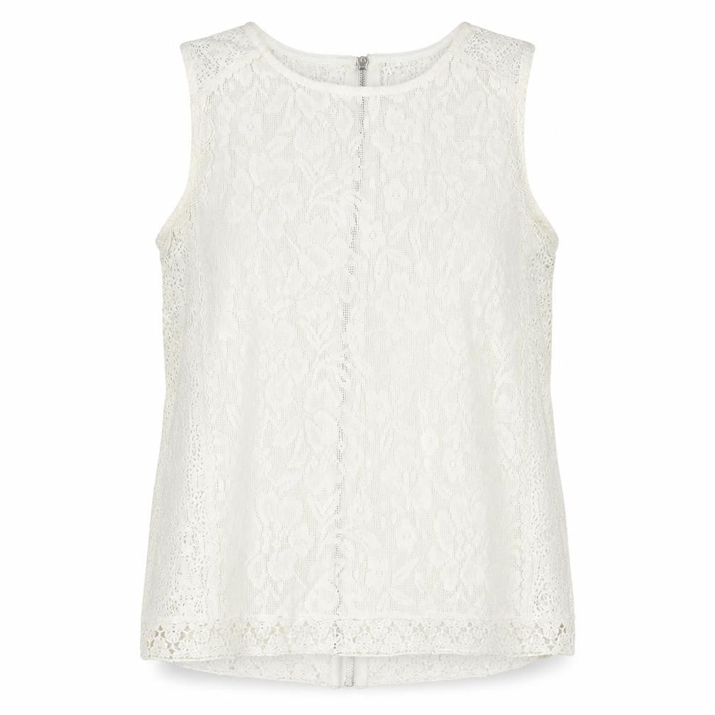 Front view of New Look women’s white geometric cotton basic tank, size UK 16, round neck
