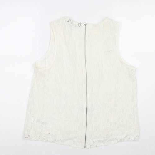 New Look Womens White Geometric Cotton Basic Tank Size 16 Round Neck