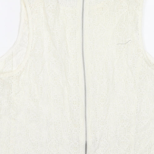 New Look Womens White Geometric Cotton Basic Tank Size 16 Round Neck