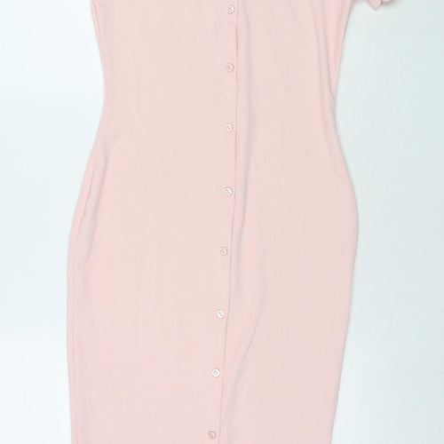 I SAW IT FIRST Womens Pink Polyester Bodycon Size 14 Collared Button