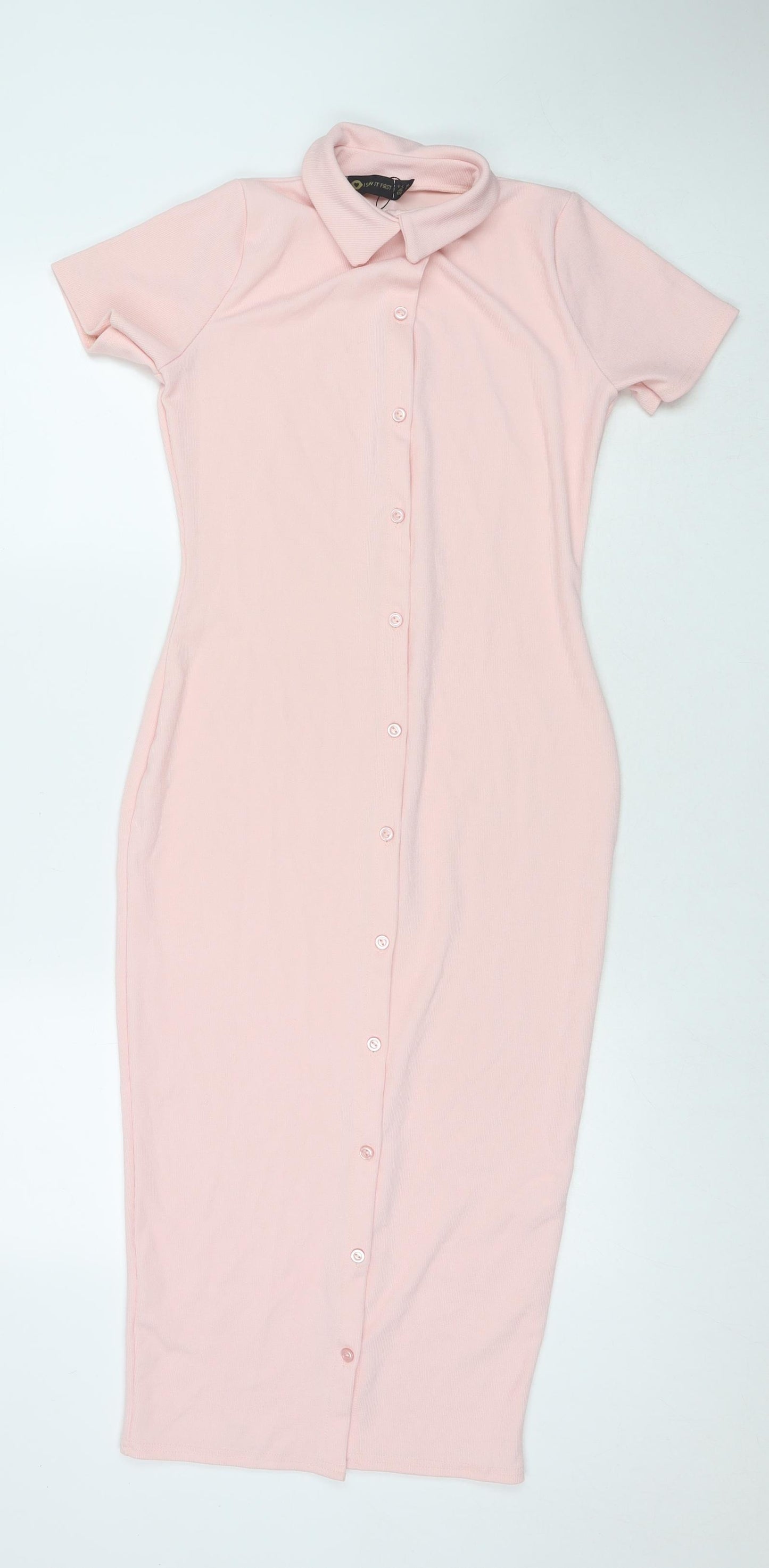 I SAW IT FIRST Womens Pink Polyester Bodycon Size 14 Collared Button