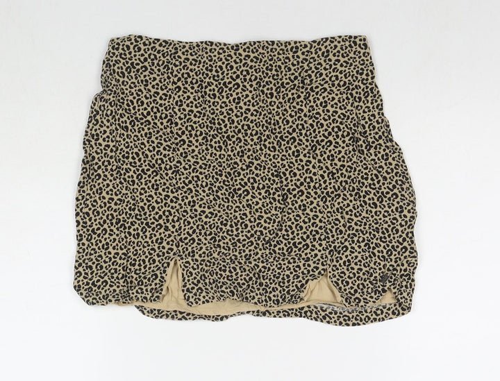Pull Womens Brown Animal Print Viscose Mini Skirt Size M Zip - Leopard Print