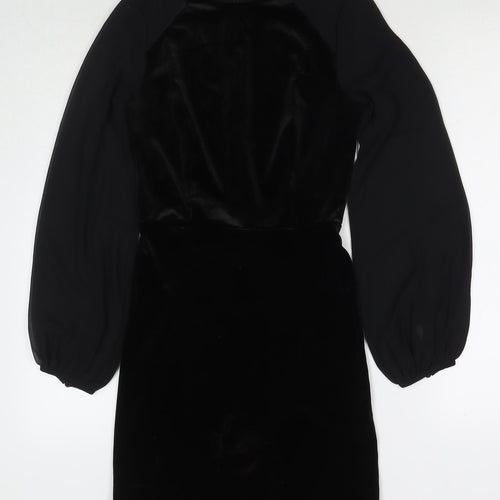 H&M Womens Black Polyester A-Line Size XS Round Neck Zip