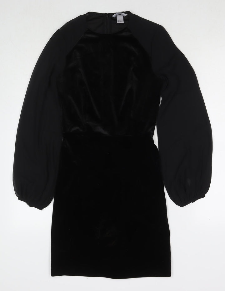H&M Womens Black Polyester A-Line Size XS Round Neck Zip