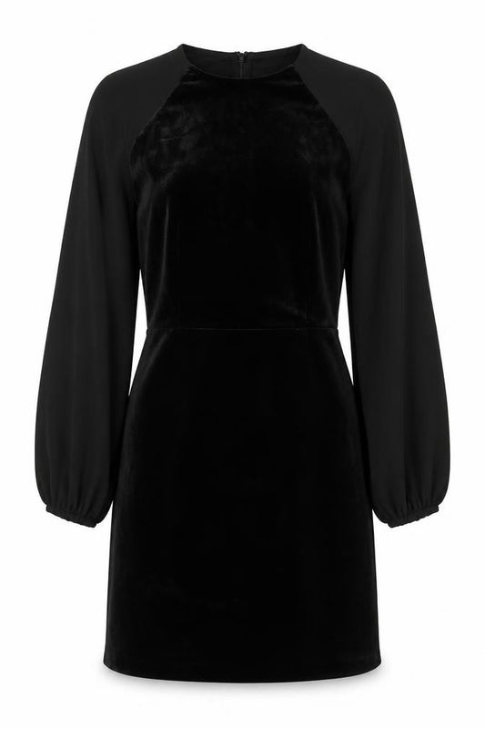 Front view of H&M women’s black polyester a-line, size XS, round neck zip