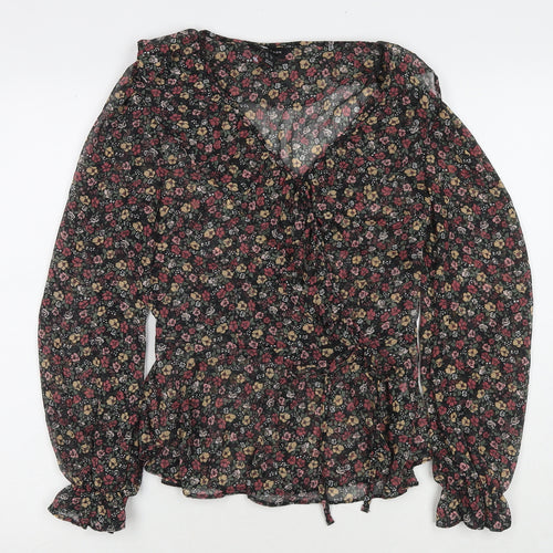 New Look Womens Multicoloured Floral Polyester Basic Blouse Size 8 V-Neck