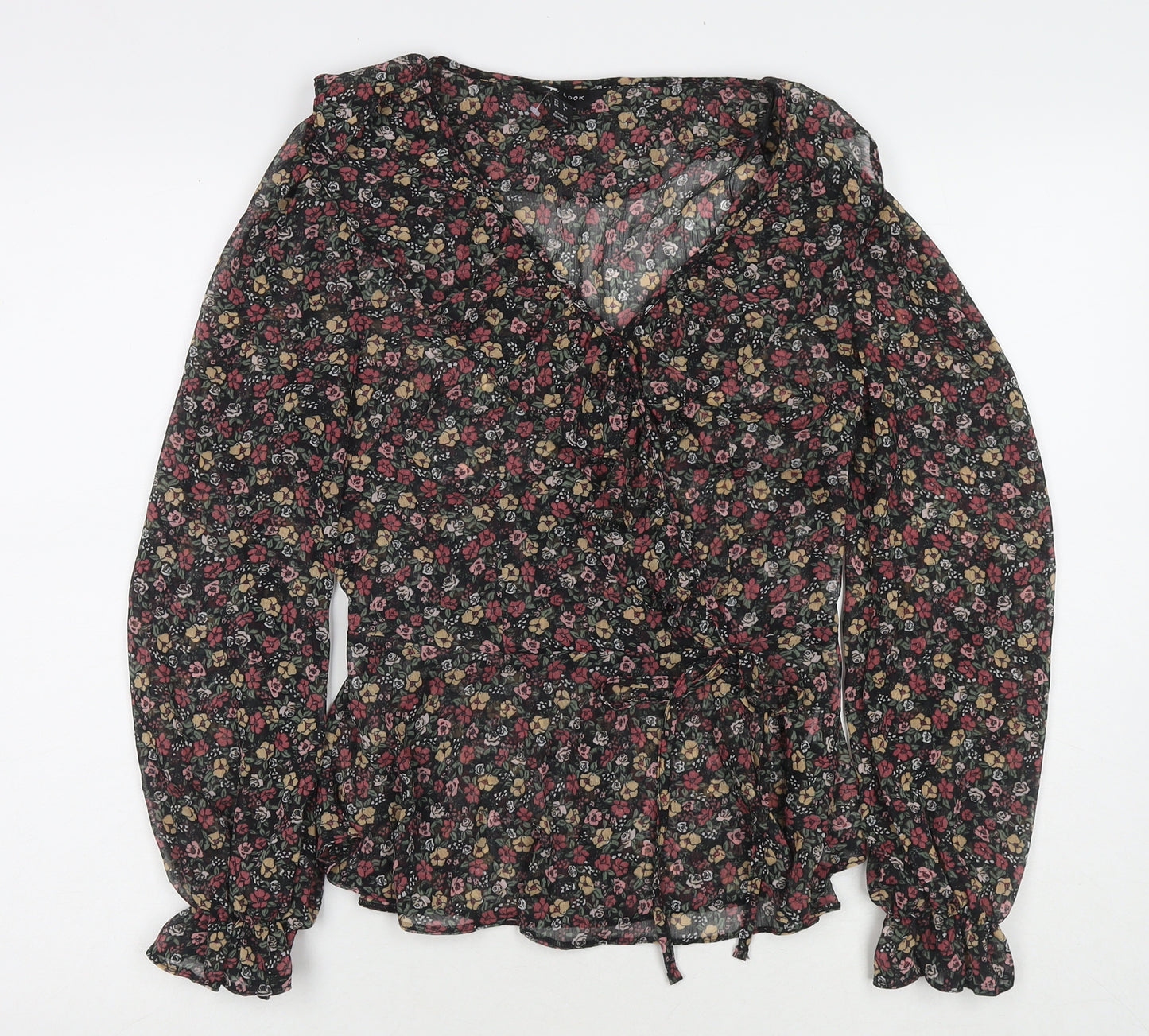 New Look Womens Multicoloured Floral Polyester Basic Blouse Size 8 V-Neck