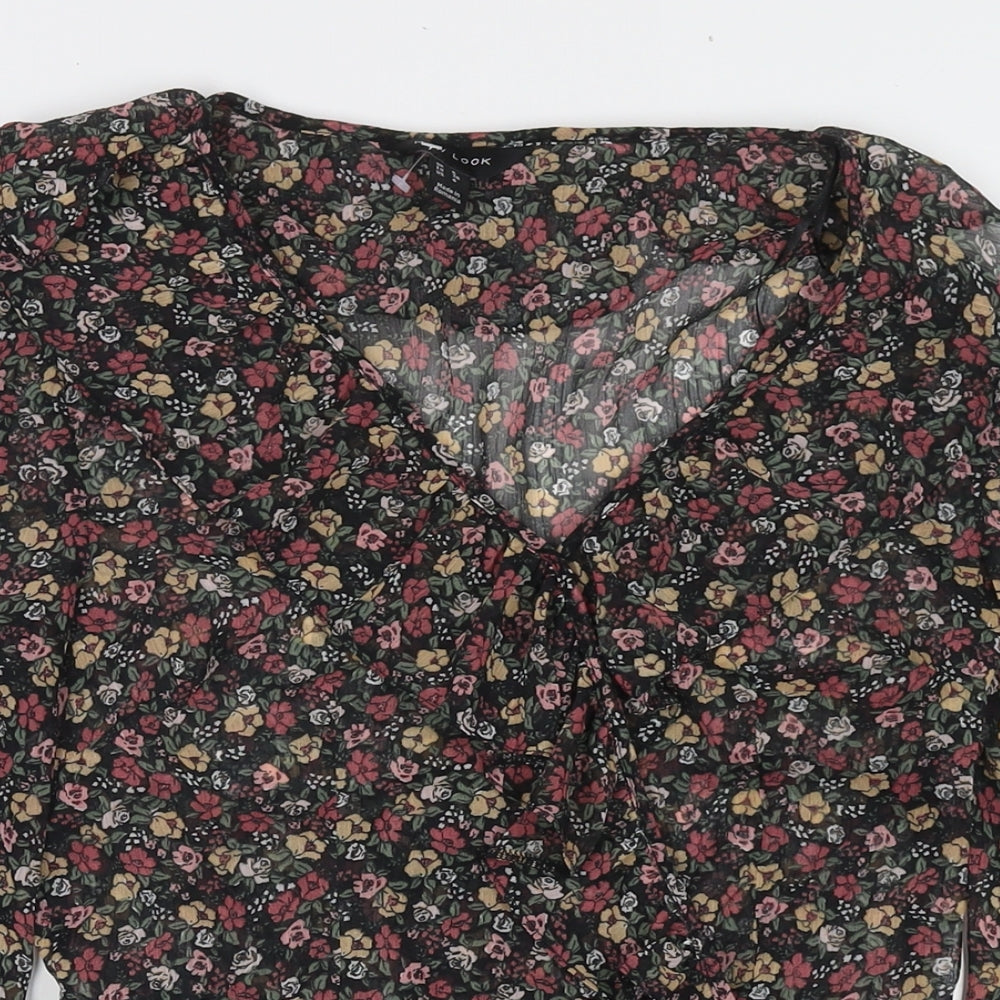 New Look Womens Multicoloured Floral Polyester Basic Blouse Size 8 V-Neck