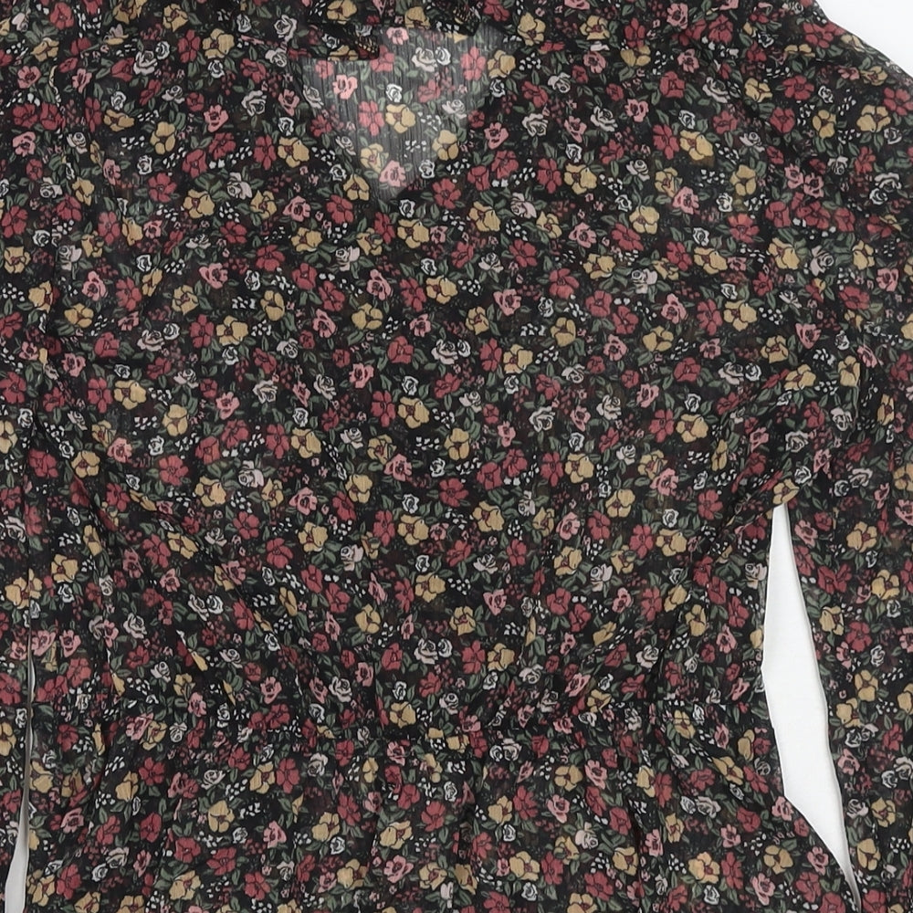 New Look Womens Multicoloured Floral Polyester Basic Blouse Size 8 V-Neck