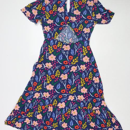 Sugarhill Womens Blue Floral Viscose Maxi Size 10 Round Neck Button