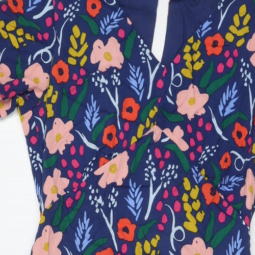 Sugarhill Womens Blue Floral Viscose Maxi Size 10 Round Neck Button