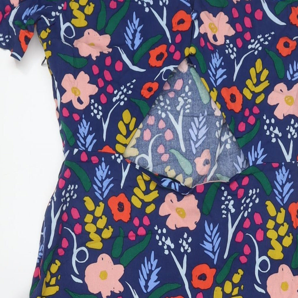 Sugarhill Womens Blue Floral Viscose Maxi Size 10 Round Neck Button