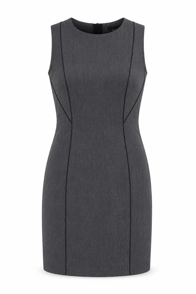 Front view of H&M women’s grey polyester a-line, size UK 10, round neck zip