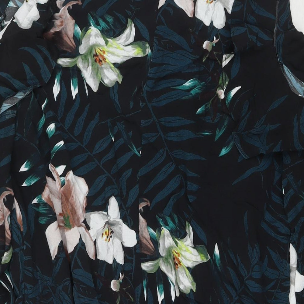 Julien Macdonald Womens Black Floral Polyester Basic Button-Up Size 14 V-Neck - Cold Shoulder