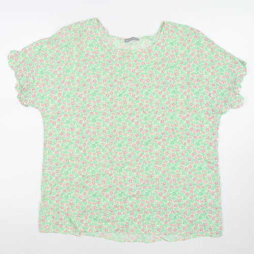 Dorothy Perkins Womens Green Floral Viscose Basic T-Shirt Size 18 Scoop Neck