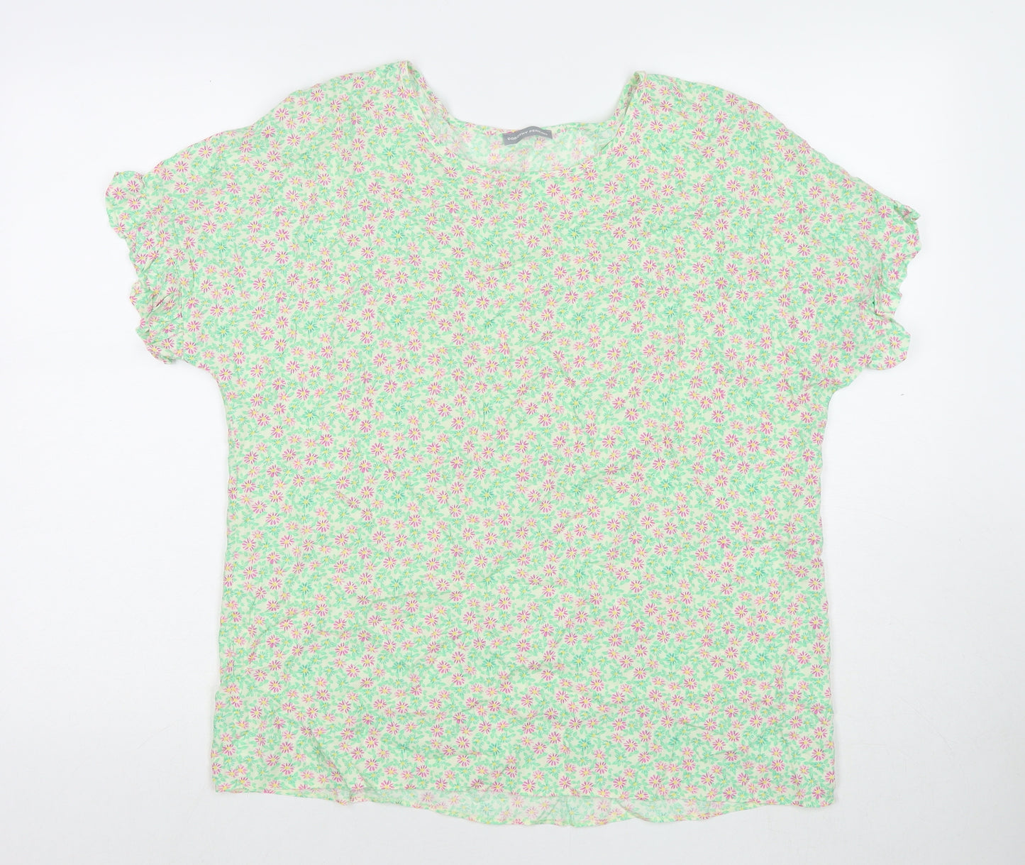 Dorothy Perkins Womens Green Floral Viscose Basic T-Shirt Size 18 Scoop Neck