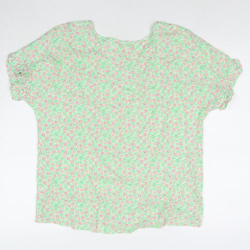 Dorothy Perkins Womens Green Floral Viscose Basic T-Shirt Size 18 Scoop Neck