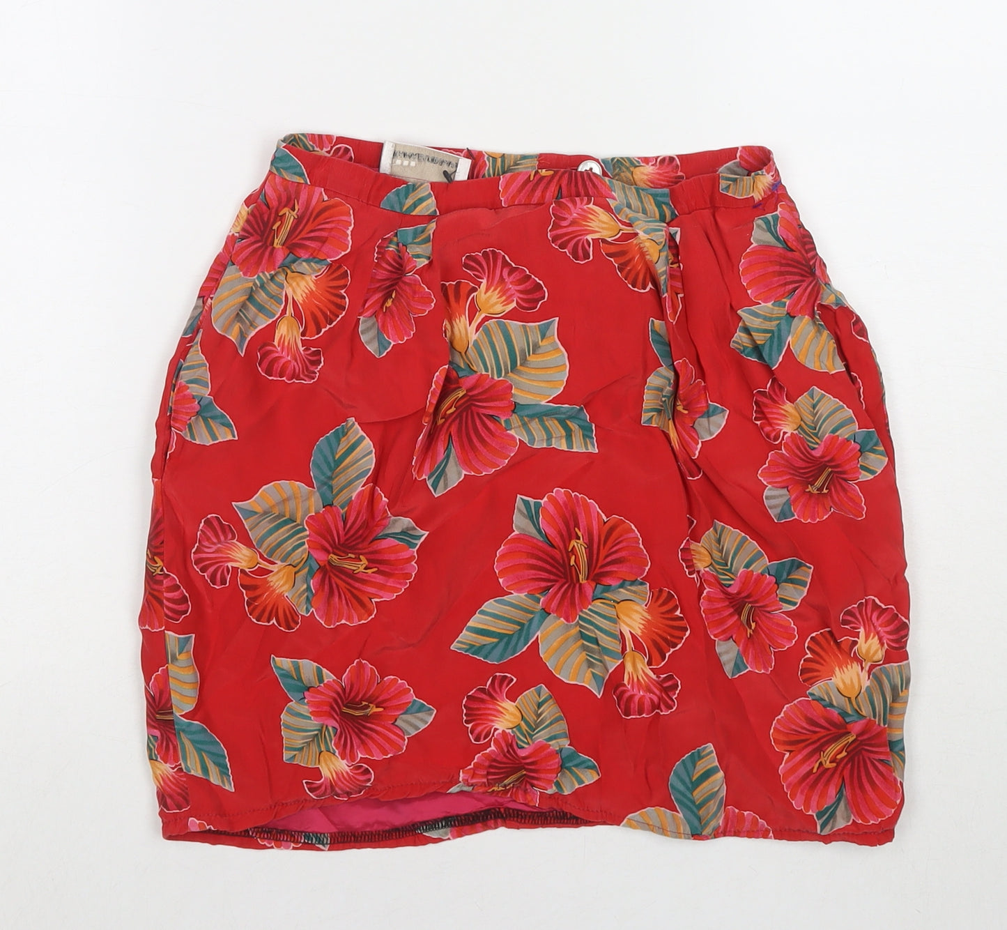 Dana Buchman Womens Red Floral Silk A-Line Skirt Size 8 Zip