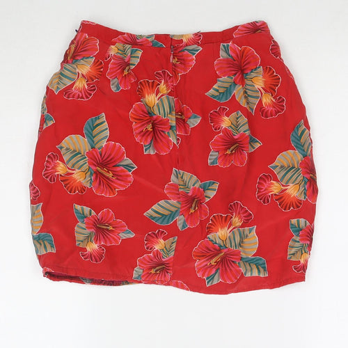 Dana Buchman Womens Red Floral Silk A-Line Skirt Size 8 Zip