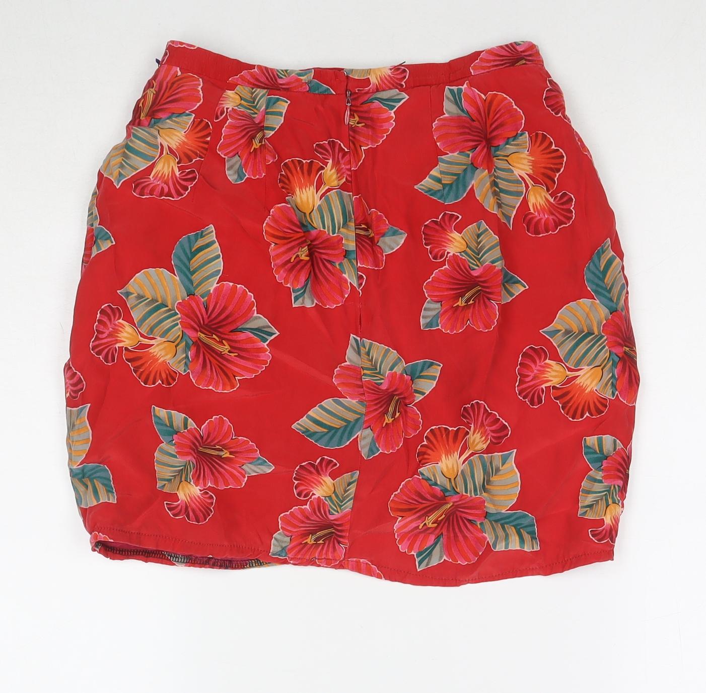 Dana Buchman Womens Red Floral Silk A-Line Skirt Size 8 Zip