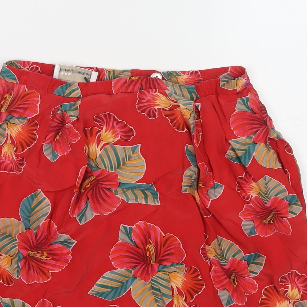 Dana Buchman Womens Red Floral Silk A-Line Skirt Size 8 Zip