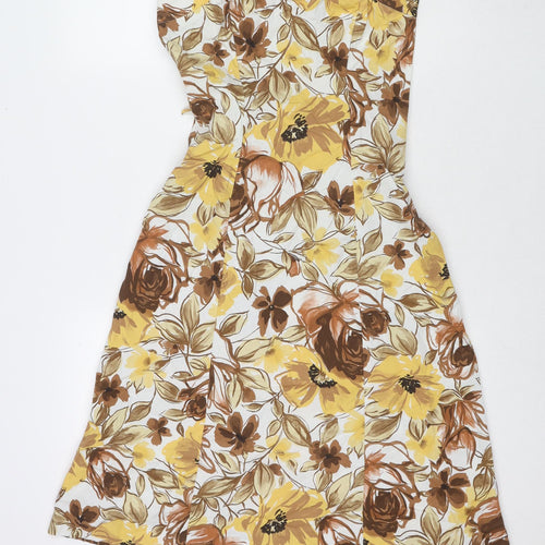 Wallis Womens Brown Floral Cotton A-Line Size 10 Square Neck Zip - Strapless