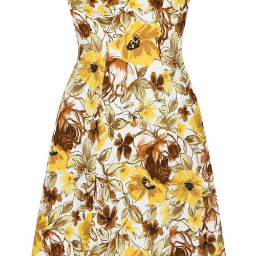 Wallis Womens Brown Floral Cotton A-Line Size 10 Square Neck Zip - Strapless