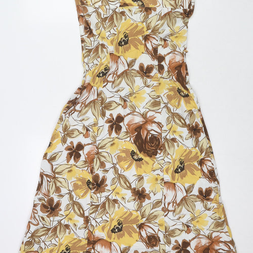 Wallis Womens Brown Floral Cotton A-Line Size 10 Square Neck Zip - Strapless