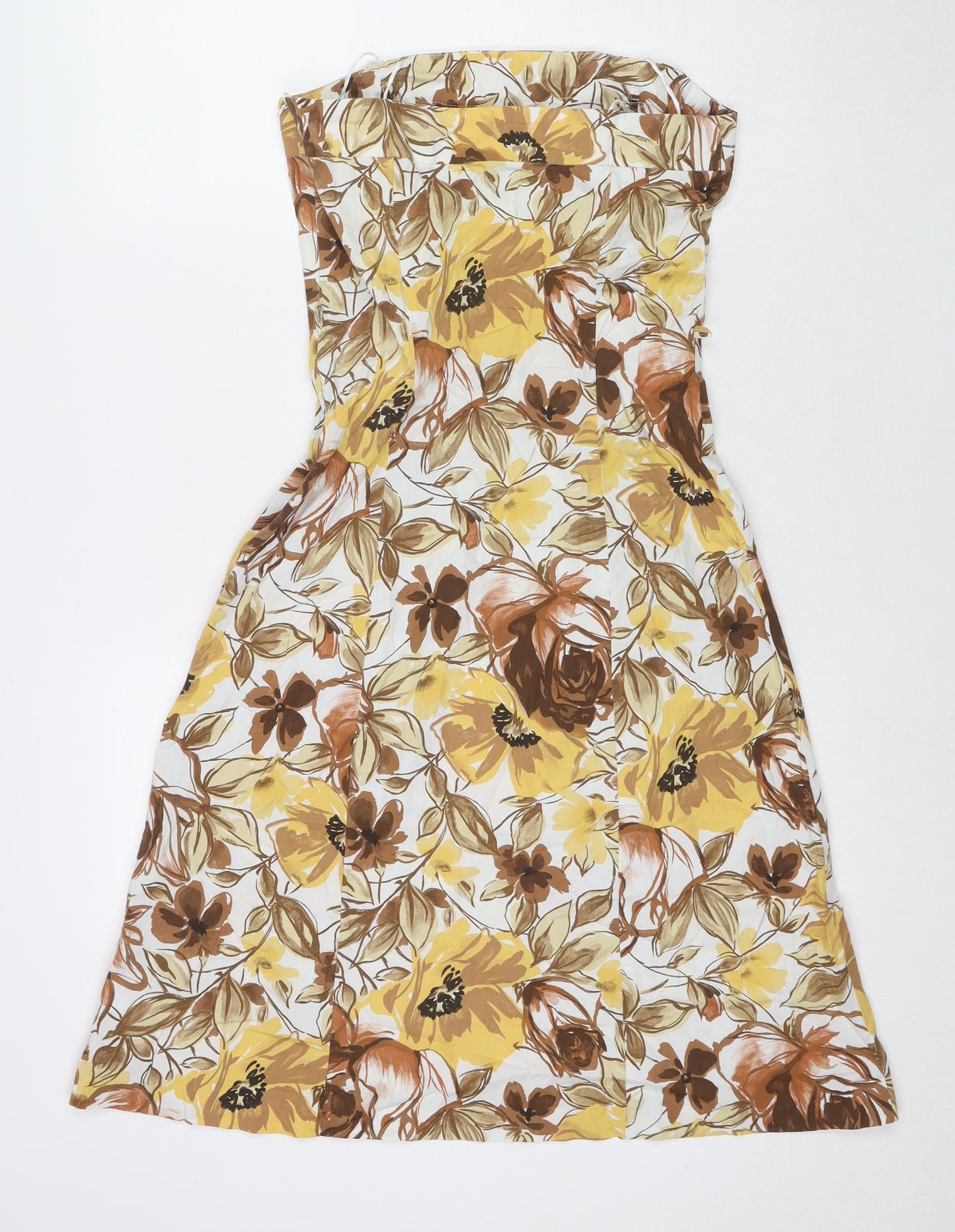 Wallis Womens Brown Floral Cotton A-Line Size 10 Square Neck Zip - Strapless