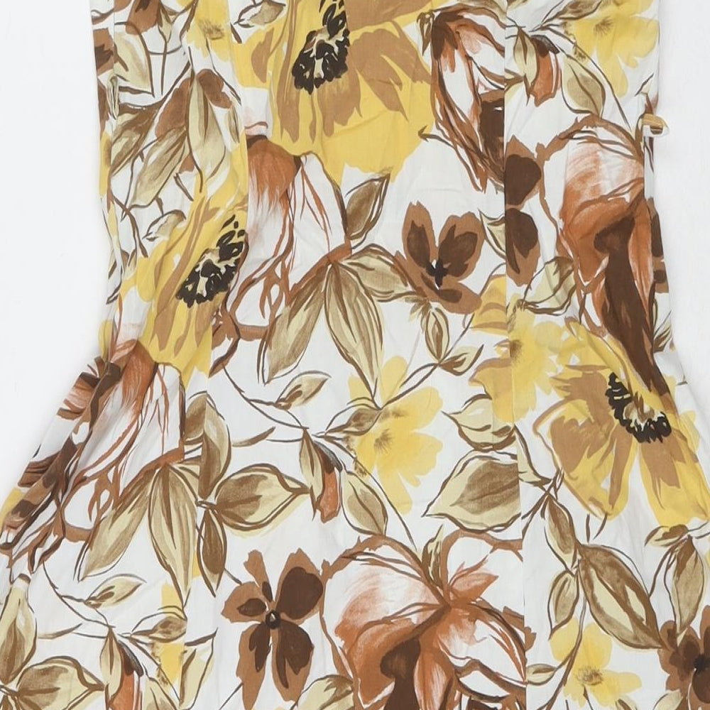 Wallis Womens Brown Floral Cotton A-Line Size 10 Square Neck Zip - Strapless