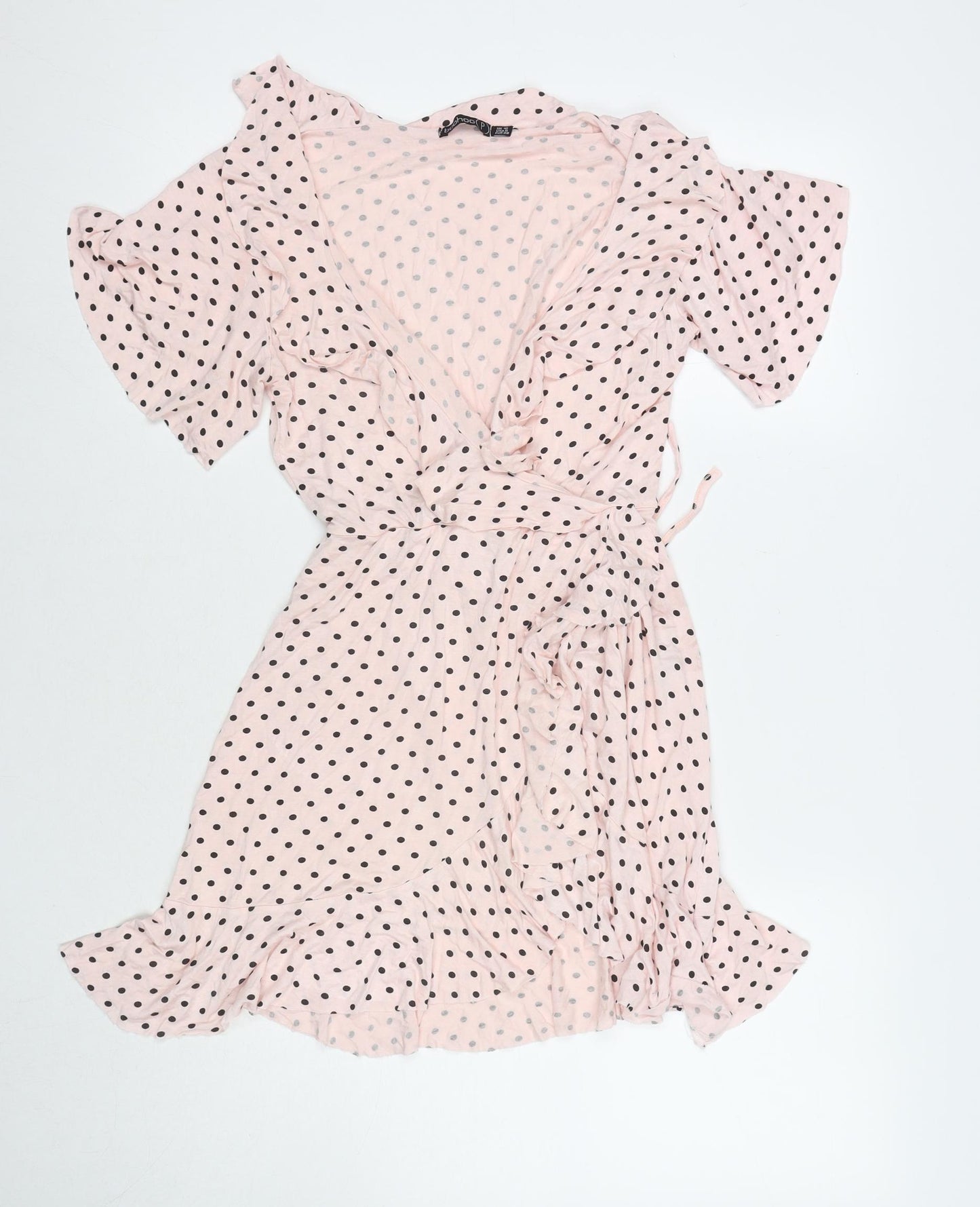 Boohoo Womens Pink Polka Dot Polyester Fit & Flare Size 10 V-Neck Pullover