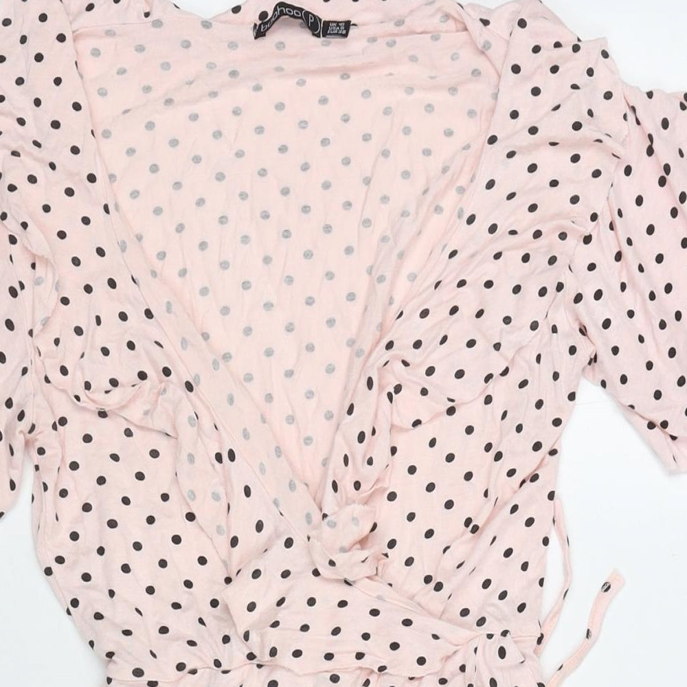 Boohoo Womens Pink Polka Dot Polyester Fit & Flare Size 10 V-Neck Pullover