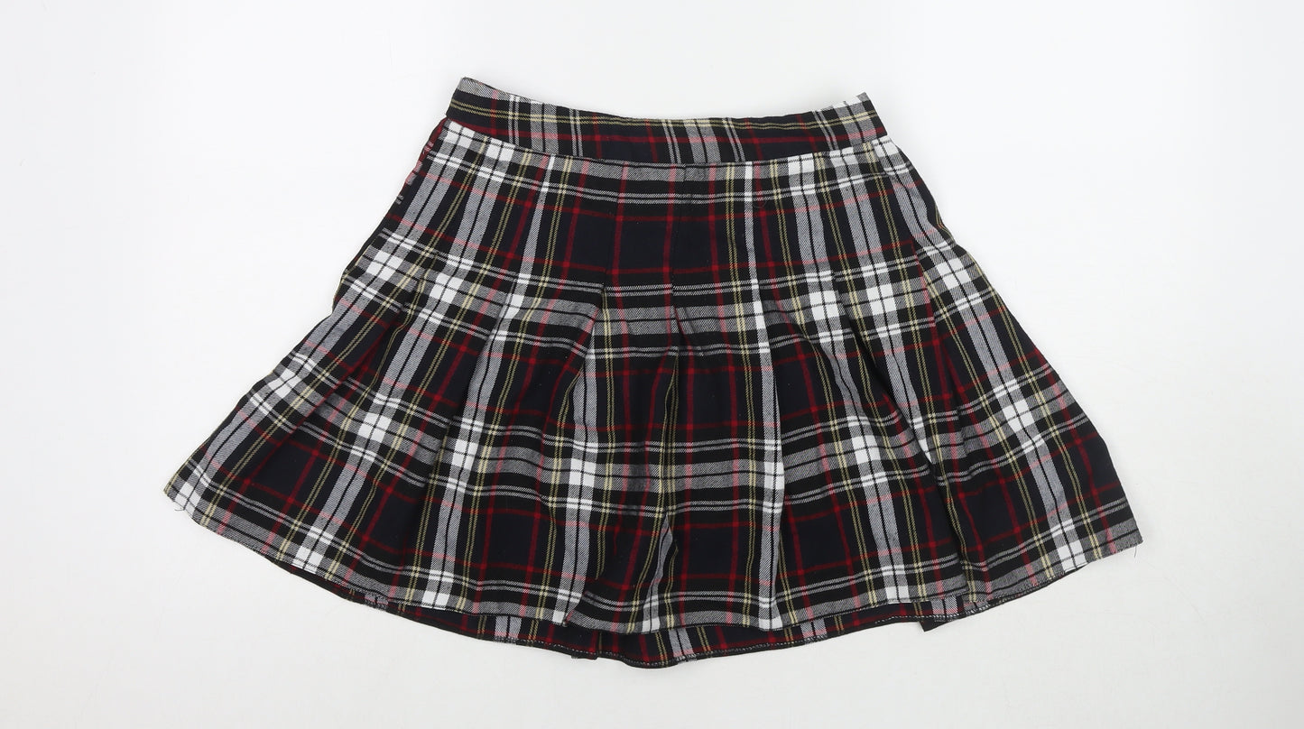 New Look Womens Black Check Polyester Skater Skirt Size 12 Zip