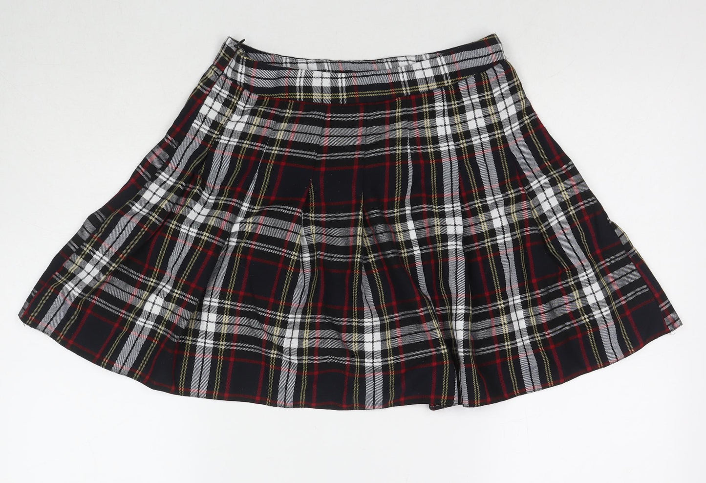 New Look Womens Black Check Polyester Skater Skirt Size 12 Zip