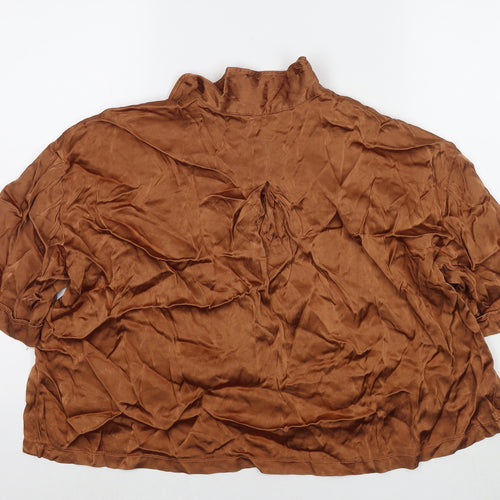 Zara Womens Brown Polyester Basic Button-Up Size S Collared