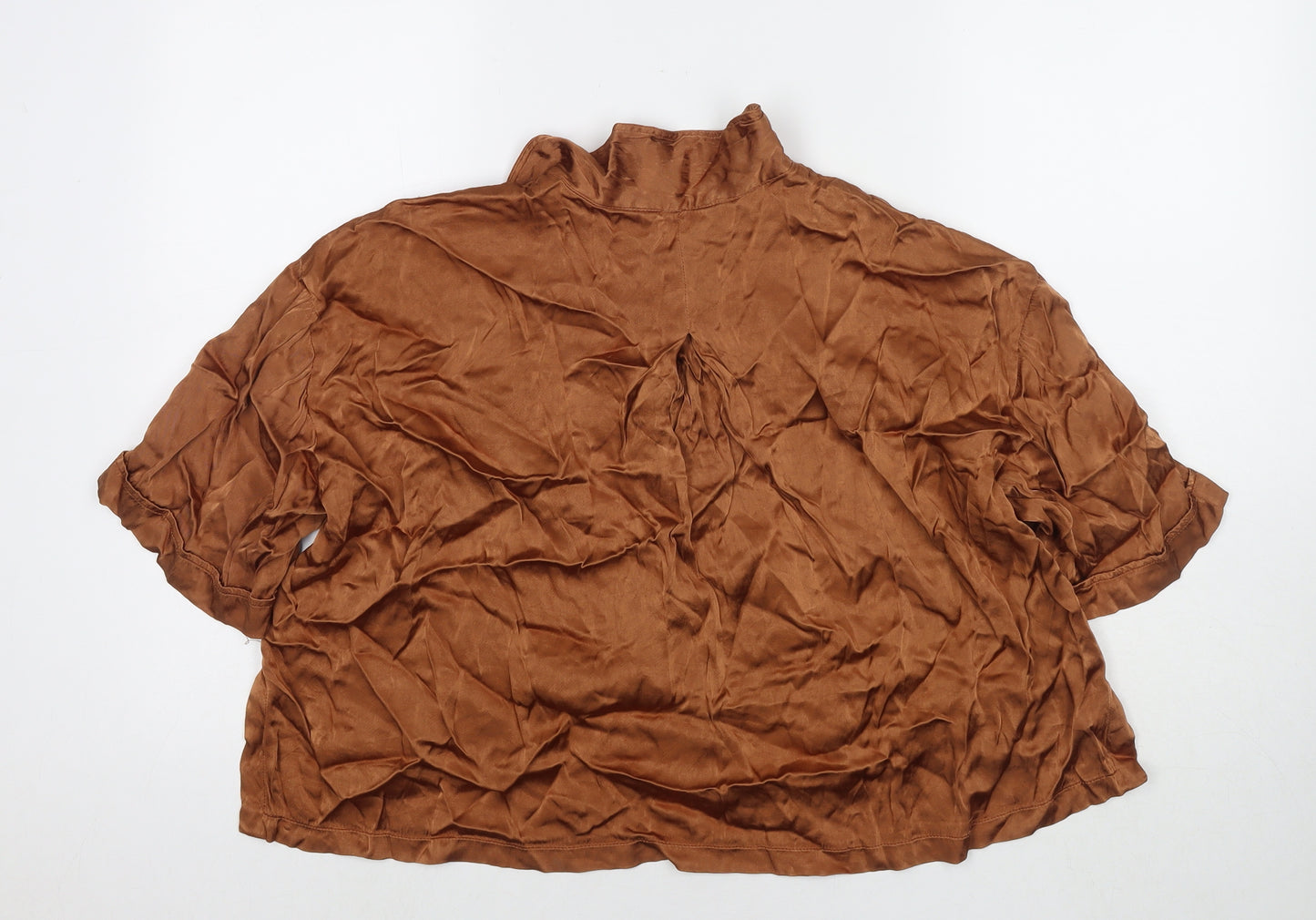 Zara Womens Brown Polyester Basic Button-Up Size S Collared