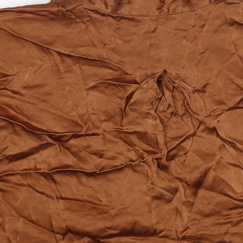 Zara Womens Brown Polyester Basic Button-Up Size S Collared