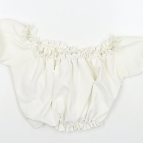 New Look Womens White Polyester Cropped T-Shirt Size 8 Off the Shoulder