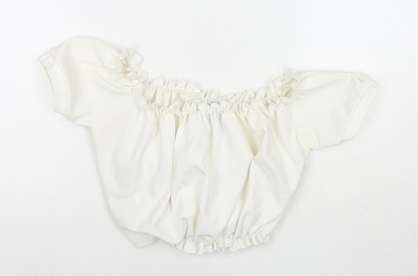 New Look Womens White Polyester Cropped T-Shirt Size 8 Off the Shoulder