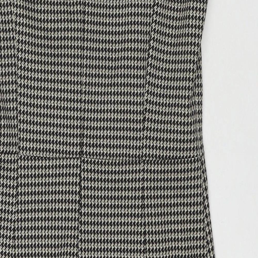 H&M Womens Black Houndstooth Polyester A-Line Size 10 Round Neck Zip