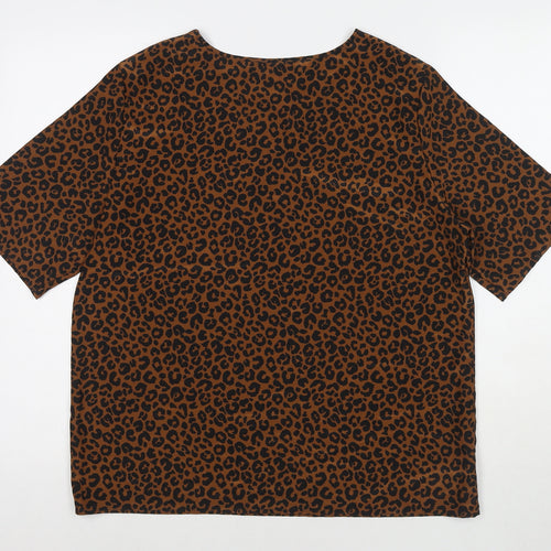 St Michael Womens Brown Animal Print Polyester Basic Blouse Size 14 Round Neck