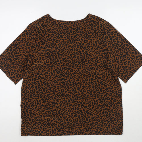 St Michael Womens Brown Animal Print Polyester Basic Blouse Size 14 Round Neck