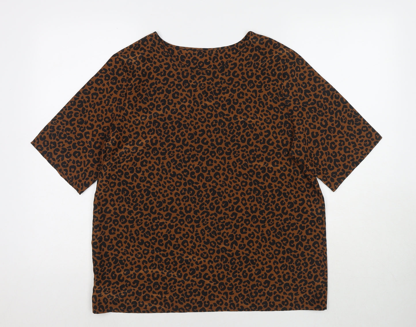 St Michael Womens Brown Animal Print Polyester Basic Blouse Size 14 Round Neck