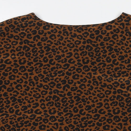St Michael Womens Brown Animal Print Polyester Basic Blouse Size 14 Round Neck