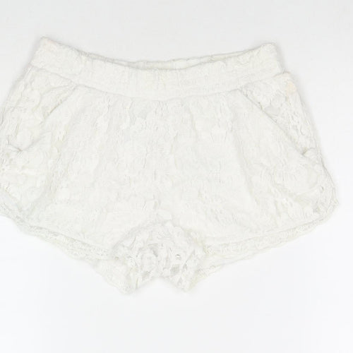 EC Womens White Polyester Hot Pants Shorts Size M L3 in Regular Pull On