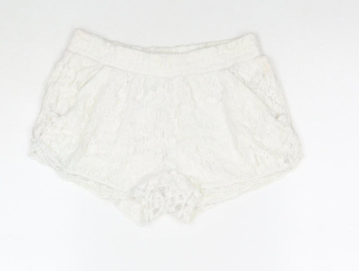EC Womens White Polyester Hot Pants Shorts Size M L3 in Regular Pull On