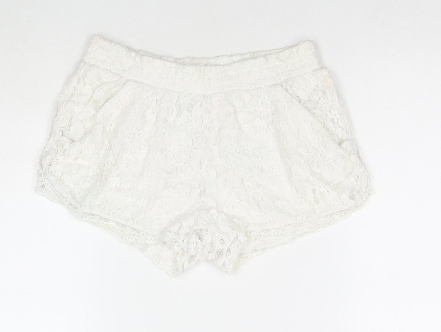 EC Womens White Polyester Hot Pants Shorts Size M L3 in Regular Pull On
