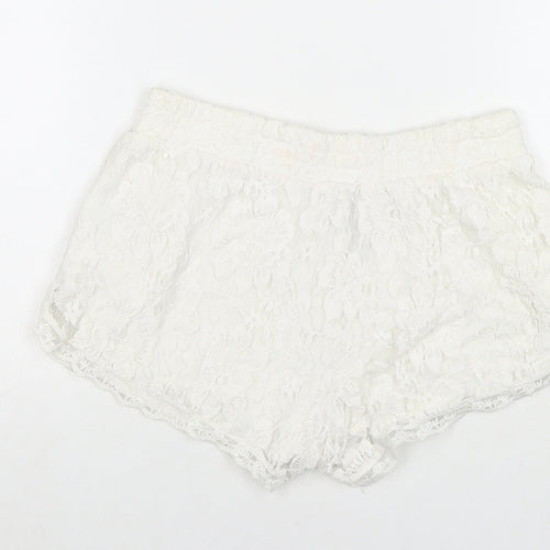 EC Womens White Polyester Hot Pants Shorts Size M L3 in Regular Pull On