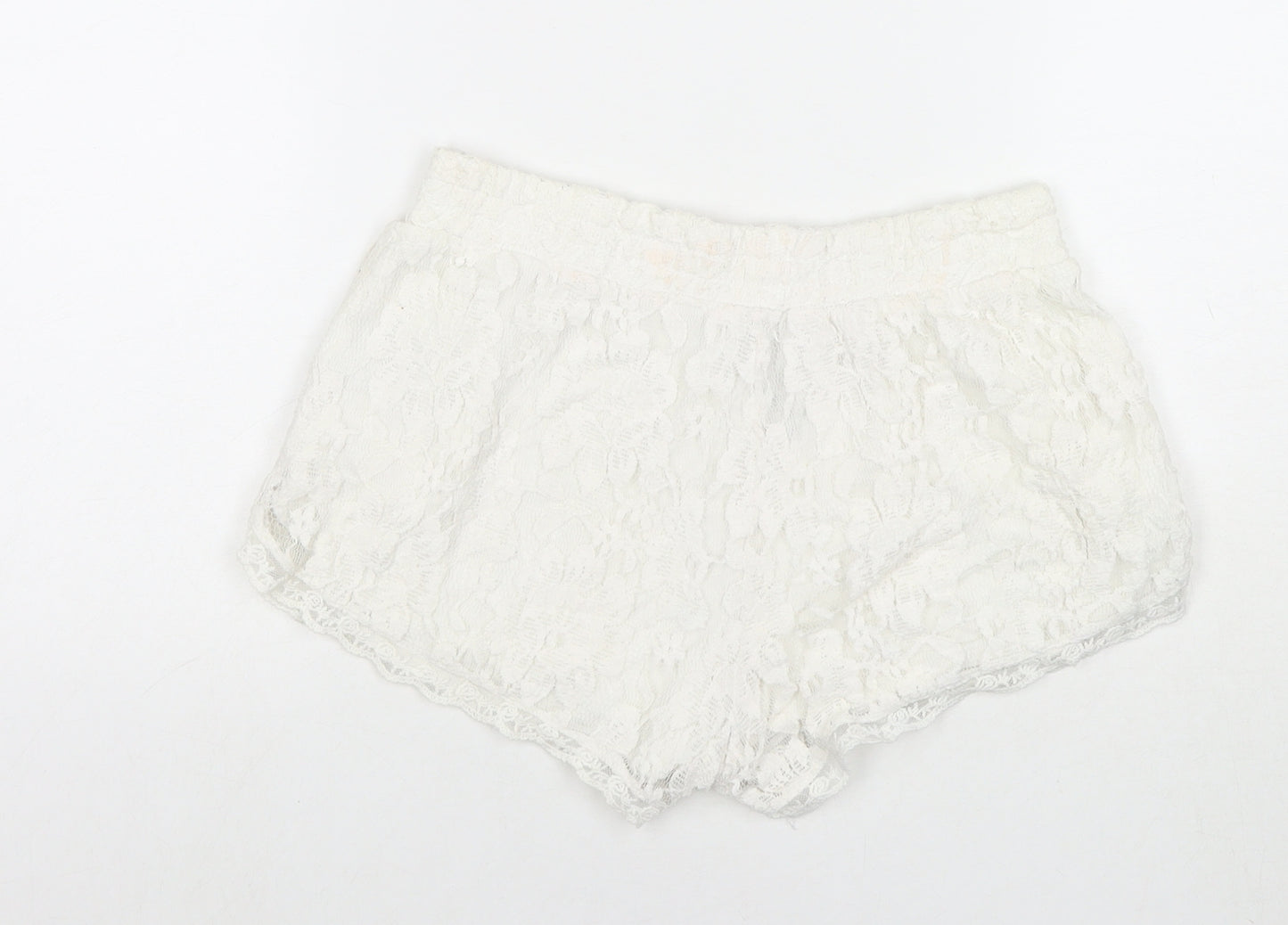 EC Womens White Polyester Hot Pants Shorts Size M L3 in Regular Pull On