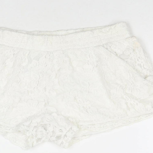 EC Womens White Polyester Hot Pants Shorts Size M L3 in Regular Pull On